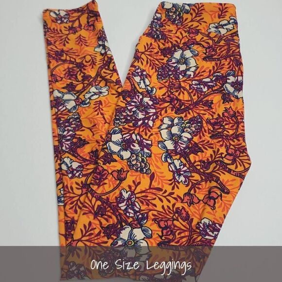 LuLaRoe OS Leggings One Size Orange Floral NEW - Picture 1 of 1